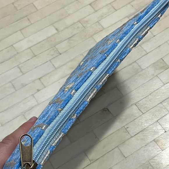 Blue and Gold Geometric Textured Fabric Clutch Pouch - Picture 6 of 8